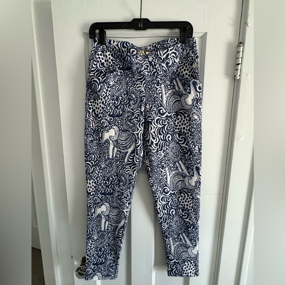Lilly Pulitzer Navy Print Luxletec Pants Size 8